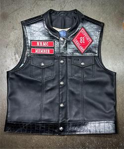 Chaleco de Cuero Estilo Cocodrilo Negro - Product Image 1