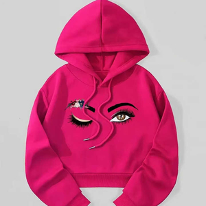 Sudadera con Capucha Rosa con Diseño de Estampado de Ojos, Sudadera con Capucha Tejida Informal Unisex, Corte Regular, Ropa de Otoño - Product Image 6