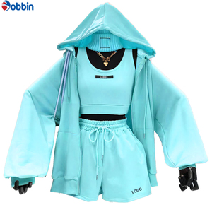 Conjuntos Deportivos Cortos de Otoño Estilo Hip Hop para Mujer, 3 Piezas, Chaqueta con Cremallera, Pantalones Cortos, 100% Algodón, Transpirable, de Secado Rápido, Ecológico, Manga Larga - Product Image 6