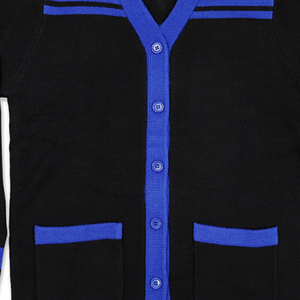 Cardigan pour femme ZPB Style Soro, tricot personnalisé bleu et noir, col en V, boutonné, broderie de lettres grecques, style universitaire - Product Image 5