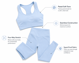 Ensemble de yoga sans couture bleu pastel pour femme, soutien-gorge de sport et leggings taille haute, vente en gros, logo personnalisé - Product Image 4