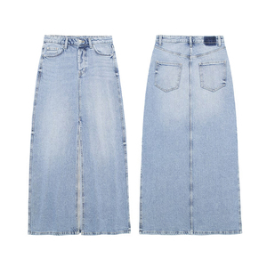 Custom High Quality Fashion Women's New Design Vintage Ladies Slit Straight Midi Blue Jeans Skirt Denim Jean Skirts for Women - Product Image 4