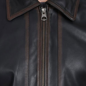 <b>Men</b> Vintage Style Genuine Leather <b>Jacket</b> Zipper Closure Casual Outdoor Regular Fit Soft Outerwear Stand Collar Front Logo - Product Image 6
