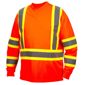 Hi Vis Orange Color Long Sleeve Safety T-Shirt with Reflective Strips High Visibility Construction Workwear T-Shirts - Product Image 3