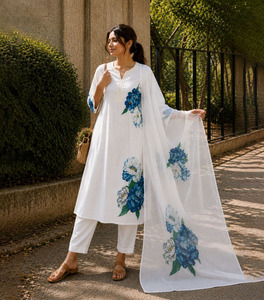 Ensemble Salwar Kameez en organza blanc épais avec dupatta brodé, tenue traditionnelle indienne pour mariage et fêtes, pour femmes, entièrement cousu - Product Image 1