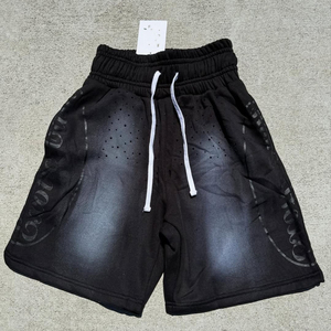 Custom Streetwear Double Waist Denim Short Pants Distressed Acid Wash Vintage Patchwork Sun Faded <b>Jeans</b> Shorts <b>Men</b> OEM - Product Image 1