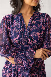 Robe midi en coton à imprimé floral avec manches bouffantes, col rabattu, coupe ample, décontractée, robe d'été pour femmes, belle et élégante - Product Image 4
