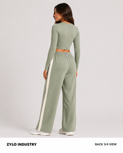 Hot Selling Winter Casual Wear <b>Lace</b> Front Seam Wide Bottom Sweatpants Women Polyester/Cotton Fleece Breathable Lightweight - Product Image 5