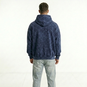 Sweat à capuche rétro pour homme, personnalisé avec patchwork et broderie en tissu éponge, en molleton épais, coupe ample, style streetwear - Product Image 4