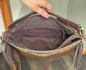 Manufacturer Wholesale Prices Hand Tooled Genuine Leather Fringe Crossbody Shoulder Bag for Women's Cowhide Top Handle Handbags - Product Image 6