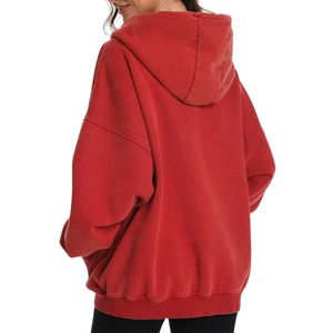 เสื้อฮู้ดสีเขียวมะกอกแบบฟอกสี ทรงโอเวอร์ไซส์ ผ้าฟลีซนุ่ม สวมใส่สบาย เหมาะสำหรับกิจกรรมกลางแจ้งและลำลอง - Product Image 6