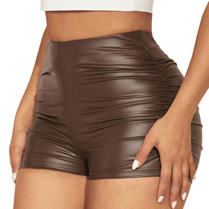 Shorts de Moda de Piel de Oveja para Mujer, Color Marrón, Estilo Fruncido, Largo Mini, Servicio de Muestra de Marca Privada Disponible - Product Image 5
