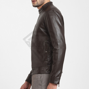Veste en cuir véritable marron de haute qualité sur mesure pour homme, coupe ajustée, en peau de mouton, style motard, vente en gros de vêtements - Product Image 1