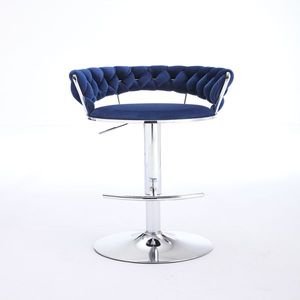 Set of 2 Swivel Height <b>Adjustable</b> <b>Bar</b> <b>Stools</b> with Chrome Footrest Base Velvet Top Simple <b>Bar</b> <b>Stool</b> Mechanical Lifting Mechanism - Product Image 5