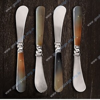 Lot de 5 couverts de luxe jetables biodégradables 18/10, très demandés, pour mariage et fête, avec manche en corne naturelle, en acier inoxydable