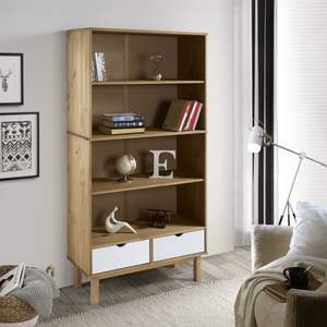 Librería de madera de pino maciza de color marrón medio y blanco, duradera y elegante - Product Image 1