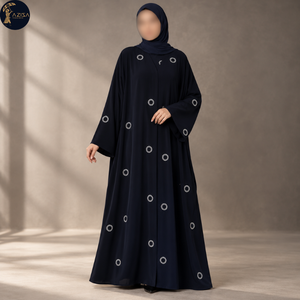 Robe Abaya pour femmes avec détails en cristal, manches évasées, tissu drapé, robe islamique modeste |   Robe de soirée élégante longue pour toutes les occasions - Product Image 1
