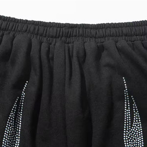 Men's Black Flame Rhinestone <b>Shorts</b> Street Style Drawstring Waist <b>Sequined</b> Print Breathable Knitted Fabric - Product Image 3