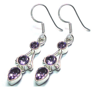 Bohemian Gypsy Energy High Design 925 Sterling Silver Amethyst Three Stone Dangle Earrings Handmade Natural Gemstone - Product Image 1