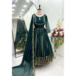 Vestido de Fiesta Verde para Mujer de Diseñador WW con Conjunto de Dupatta, Talla L - Product Image 5