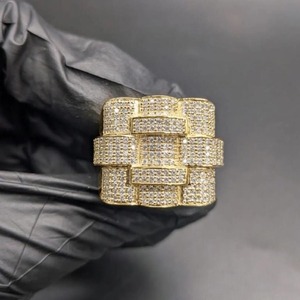 Anillo de Plata de Ley 925 con Moissanita para Hombre, Anillo Ancho con Incrustaciones de Circonitas, Chapado en Oro Blanco de 14K, Estilo Hip Hop de Lujo - Product Image 3