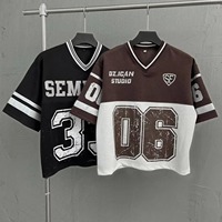 DZ.IGAN STUDIO Maillot de football personnalisable pour homme à col en V et manches courtes en maille respirante, style streetwear oversize, 100% coton