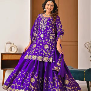 Women's Modern Style Heavy Chinnon Silk Sequenced Embroidery Top Kurta/P <b>Kurti</b> for Party Diwali Wedding Occasions Quick Dry - Product Image 1