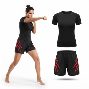 Conjunto de Entrenamiento MMA de Manga Larga para Mujer, Negro y Azul, con Estampado por Sublimación, Transpirable y de Compresión - Product Image 2