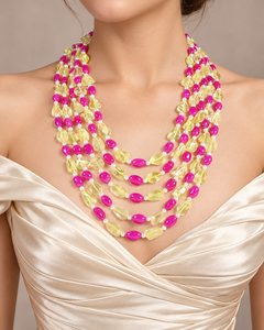 Collier de perles en pierres précieuses naturelles rubis et quartz citron - Product Image 2
