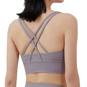 Women's Gray Racerback Sports Bra Scoop Neck Seamless Medium Support Yoga Fitness <b>Top</b> Solid Color Breathable Active Wear - Product Image 2