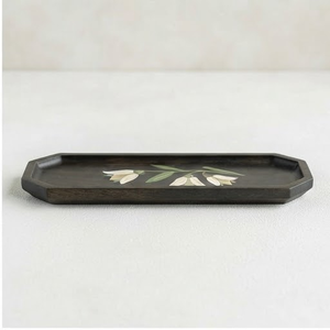 Plateau de service rectangulaire en bois d'acacia fait main, écologique, durable, motif végétal, design minimaliste, pour fêtes, vaisselle et assiettes - Product Image 4