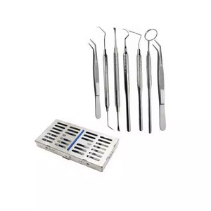 Kit de base d'instruments dentaires de classe I à poignée moletée argentée (8 pièces/ensemble) pour l'examen dentaire et les soins bucco-dentaires - Product Image 1