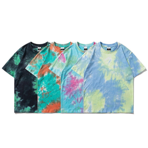 100% Heavyweight Cotton <b>Knitted</b> <b>Tie</b>-Dye Graphic T-Shirt 180gsm Soft Gradient Color Unisex Streetwear Custom Printed Men - Product Image 2