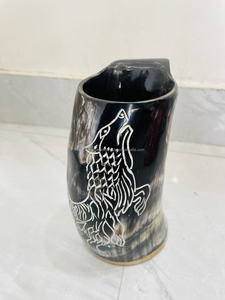 Mug de haute qualité fait main, inspiré du monde viking et nordique, avec logo du loup Fenrir de Game of Thrones, en véritable corne de buffle, pour bière, cidre, méad et vin. - Product Image 2
