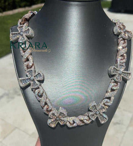 S925 Rose Gold Plated Moissanite Cross <b>Statement</b> <b>Necklace</b> Pave Setting Luxury Link Chain Unisex Party Jewelry - Product Image 2
