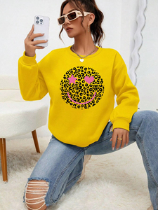 Sudadera con Capucha para Mujer, Nueva, de Alta Calidad, con Estampado de Leopardo, Cara Sonriente y Corazón, Sudadera Suave para Otoño, Sudadera Cálida para Mujer, Estilo Urbano - Product Image 6