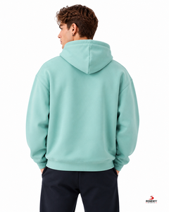 Sweat-shirt unisexe vert menthe à capuche zippé, en polaire oversize, décontracté, avec logo imprimé sur le devant, coupe ample, pour l'hiver, écologique - Product Image 6