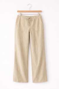 Pantalon en coton pour femme, coupe droite, taille mi-haute élastique, couleur unie, décontracté, longueur complète, coupe ample, respirant, pour l'été - Product Image 2
