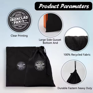 Sac à linge en toile noire avec logo personnalisé, petite pochette à cordon, sac anti-poussière en coton, sac à dos unisexe à cordon rayé – Vente en gros - Product Image 3