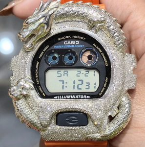 Montre de sport numérique de luxe, design dragon, bracelet en acier inoxydable orange, 42 mm, étanche 3 BAR, GPS, alarme, affichage analogique, unisexe - Product Image 4