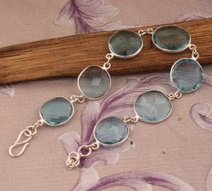 Pulsera de Cuarzo Azul, Plata de Ley, Hecha a Mano, con Piedras Preciosas Talladas, Joyería de Cristal Azul Natural, Pulsera de Moda para Mujer, Regalo - Product Image 4