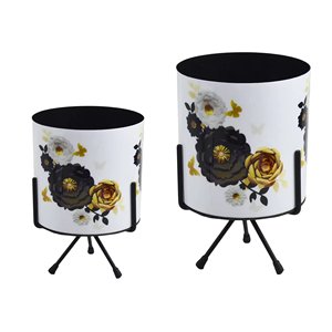 Juego de 2 Macetas de Metal Esmaltado con Soporte de Hierro, Forma Redonda, para Hogar, Sala de Estar, Jardín, Macetero para Flores - Product Image 5