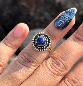 Anillo de Latón con Lapislázuli Natural, Chapado en Plata 925, Engaste de Canal, Joyería de Moda con Gema Azul, Unisex - Product Image 2