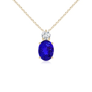 14k <b>Solid</b> <b>Gold</b> Natural Oval Blue Sapphire Solitaire <b>Pendant</b> With Diamond Prong Setting Two Stone <b>Pendant</b> Link Chain Necklace - Product Image 1
