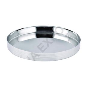 Bandeja redonda de acero inoxidable con cuentas profundas para la cena, platos y platos, bandeja de comida, juego de platos para la cena, platos de acero para el almuerzo y la cena - Product Image 1