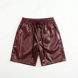 Shorts en cuir synthétique imitation crocodile personnalisés pour hommes, streetwear hip hop, coupe ample, taille élastique, shorts cargo d'été - Product Image 2