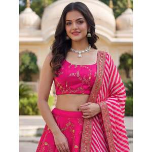Pink Embroidered Silk Lehenga Choli for <b>Wedding</b> - Product Image 2