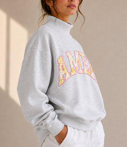 TBSIGMA <b>Women</b> Mock Neck Sweatshirt Custom Greek Sorority Chenille Letter Embroidery Cotton Fleece Casual <b>Pullover</b> - Product Image 2