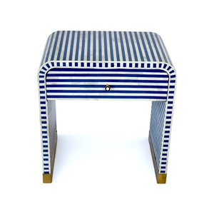Modern Blue Bone Inlay Square Side Wardrobe and Table With Striped Design And Brass Feet Lacquer Finish Furniture For Living - Product Image 6