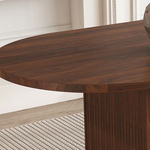 Tavolo da Pranzo Ovale Moderno Stile Fattoria da 62,9 Pollici per 6 Persone, Piano in MDF Impiallacciato Noce e Base in MDF, Tavolo da Pranzo Impermeabile - Product Image 2
